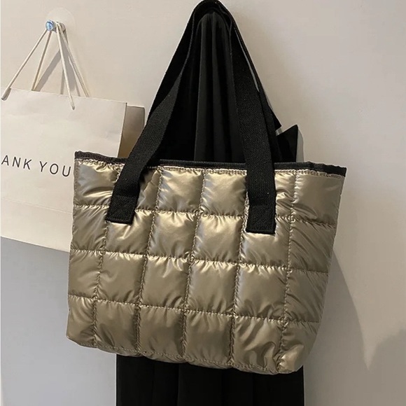 Brown, Silver and Black Medium Sized Puffer Tote Bags/ Purse - Picture 2 of 4